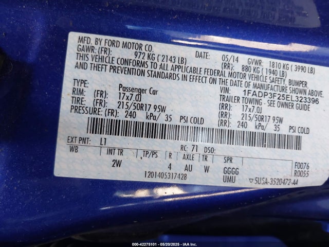 Ford FOCUS SE 2014 1FADP3F25EL323396 Image 9