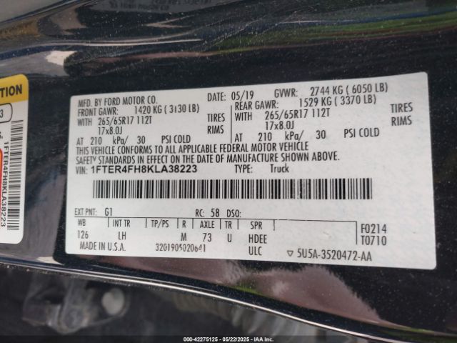 1FTER4FH8KLA38223 Ford Ranger Xlt