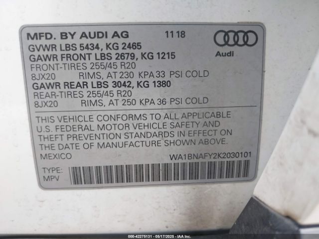 2019 AUDI Q5 WA1BNAFY2K2030101 Photo 8