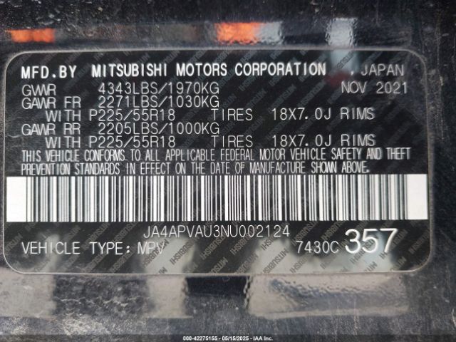2022 MITSUBISHI OUTLANDER SPORT JA4APVAU3NU002124 Photo 8