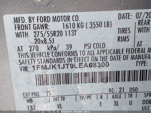 1FMJK1JT9LEA68300 Ford Expedition Xlt Max