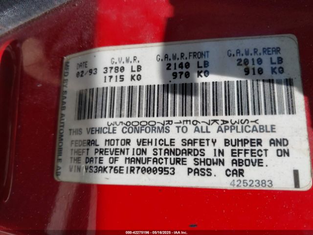 1994 SAAB 900 YS3AK76E1R7000953 Photo 8