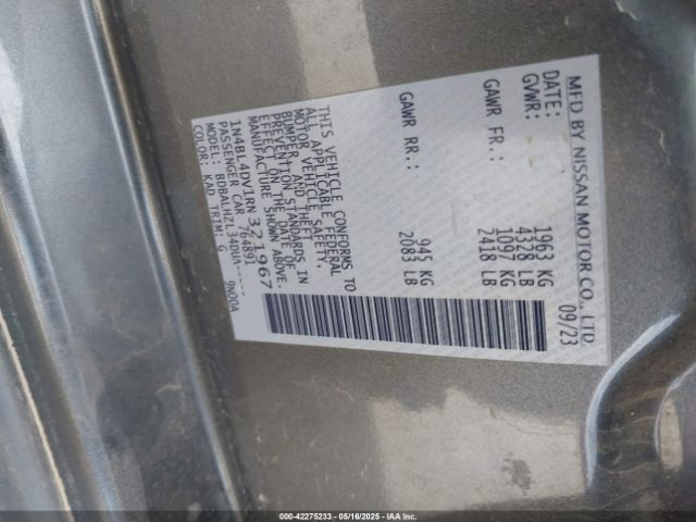 1N4BL4DV1RN321967 Nissan Altima Sv Fwd
