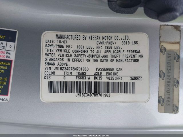 2008 NISSAN 350Z JN1BZ34D78M701963 Photo 8