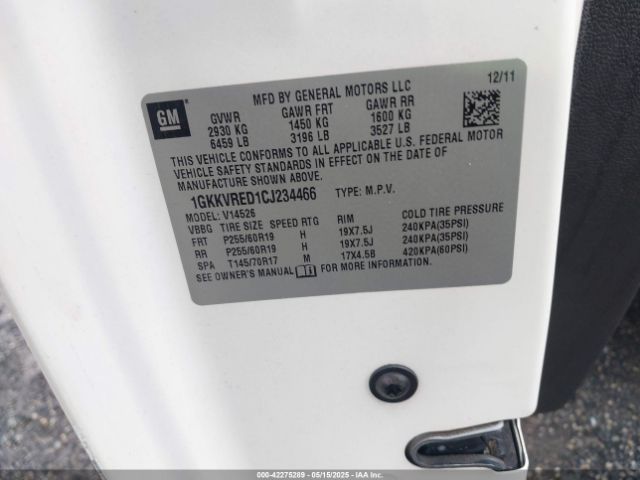 2012 GMC ACADIA 1GKKVRED1CJ234466 Photo 8