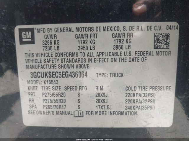 3GCUKSEC5EG436064 Chevrolet Silverado 1500 1lz