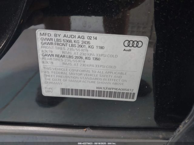 WA1LFAFP9EA085812 Audi Q5 2.0t Premium