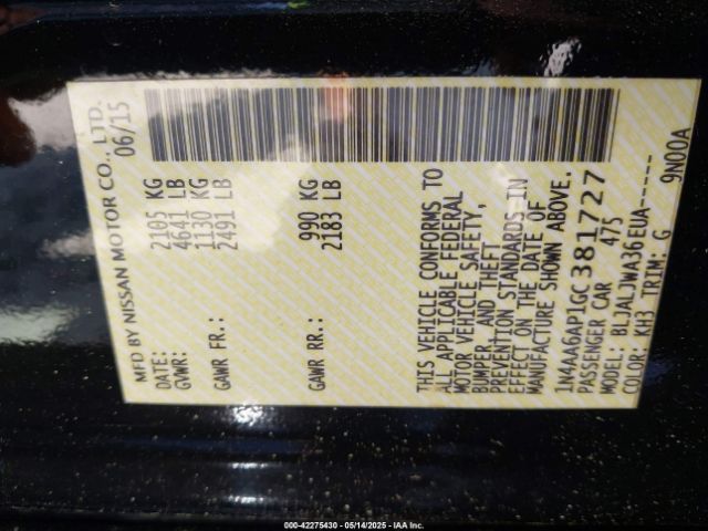 1N4AA6AP1GC381727 Nissan Maxima 3.5 Sv