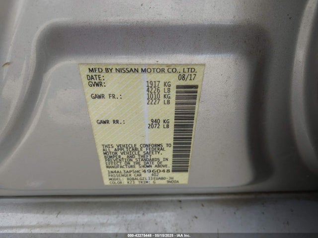 Nissan Altima 2.5 S 2017 1N4AL3AP5HC496048 Image 9