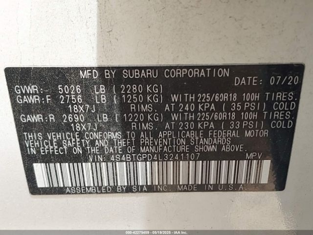 4S4BTGPD4L3241107 Subaru Outback Touring Xt
