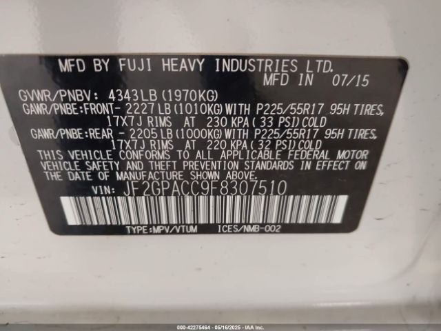 JF2GPACC9F8307510 Subaru Xv Crosstrek 2.0i Premium