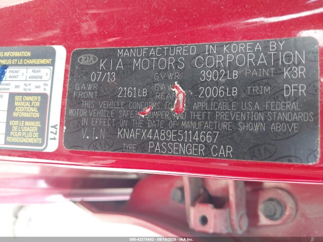 KNAFX4A89E5114667 KIA FORTE EX