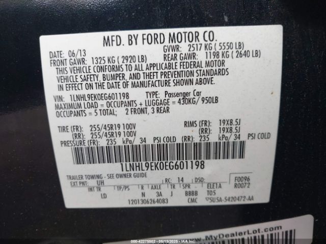 1LNHL9EK0EG601198 Lincoln MKS