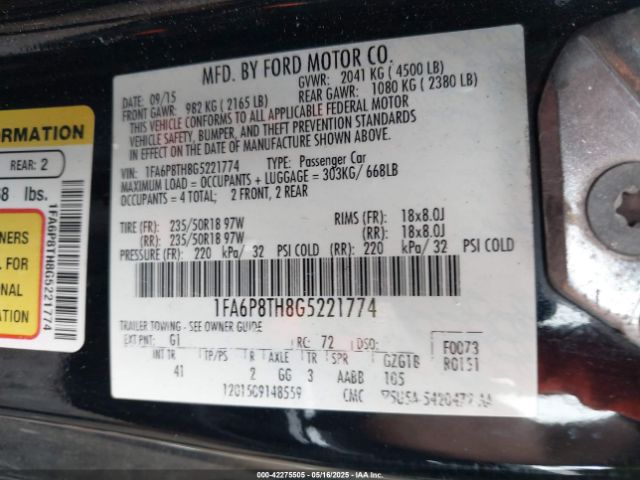 2016 FORD MUSTANG 1FA6P8TH8G5221774 Photo 8