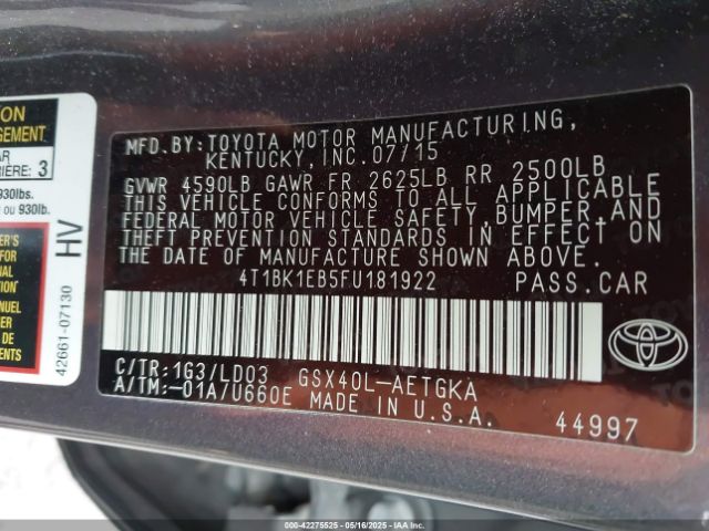 4T1BK1EB5FU181922 Toyota AVALON XLE