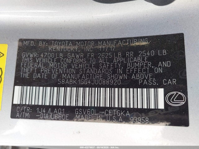 58ABK1GG4JU088920 Lexus 2gr-fe