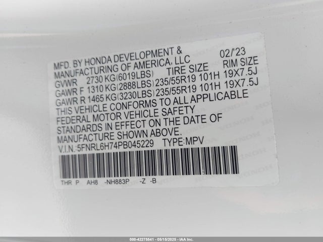 Honda Odyssey Sport 2023 5FNRL6H74PB045229 Image 9