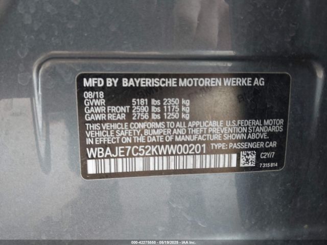 2019 BMW 540I WBAJE7C52KWW00201 Photo 8