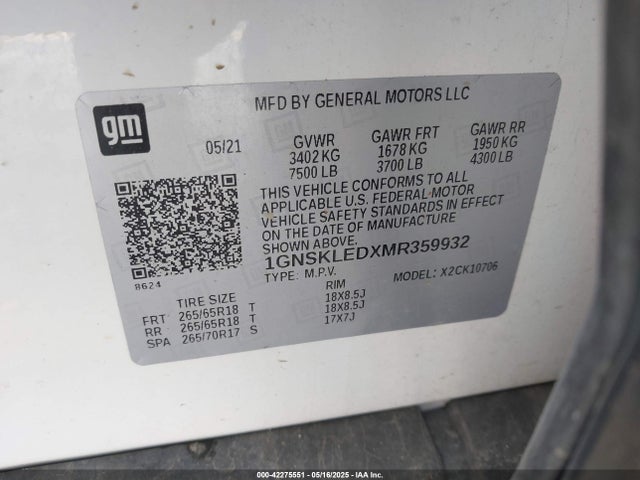 1GNSKLEDXMR359932 Chevrolet Tahoe 4wd Commercial Fleet