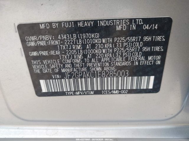 JF2GPAKC1E8285003 Subaru Xv Crosstrek 2.0i Limited