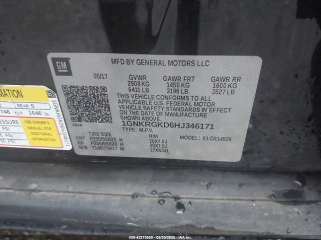 1GNKRGKD6HJ346171 Chevrolet Traverse 1lt