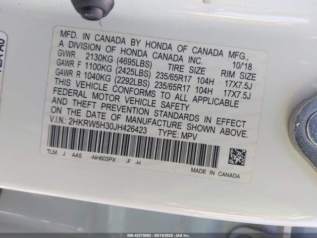 2HKRW5H30JH426423 Honda CR-V LX