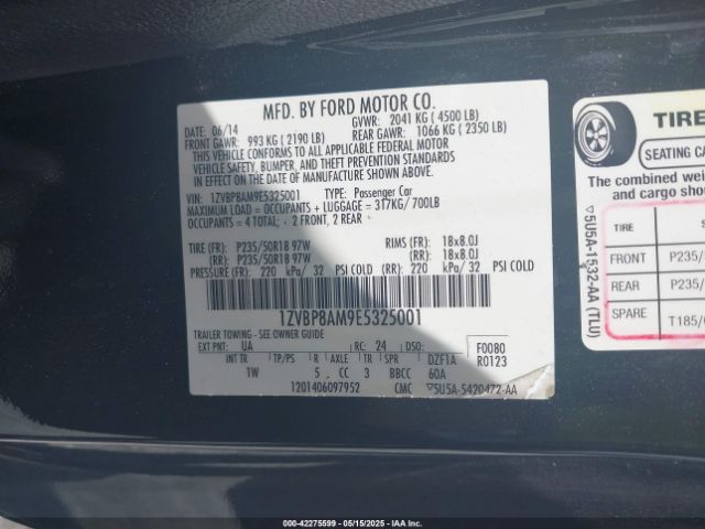 1ZVBP8AM9E5325001 Ford Mustang V6