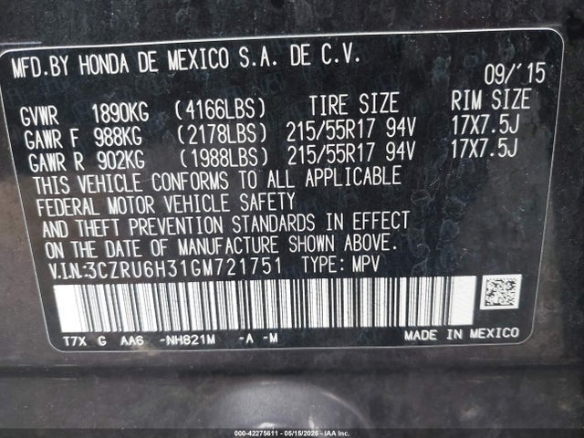 3CZRU6H31GM721751 Honda HR-V LX
