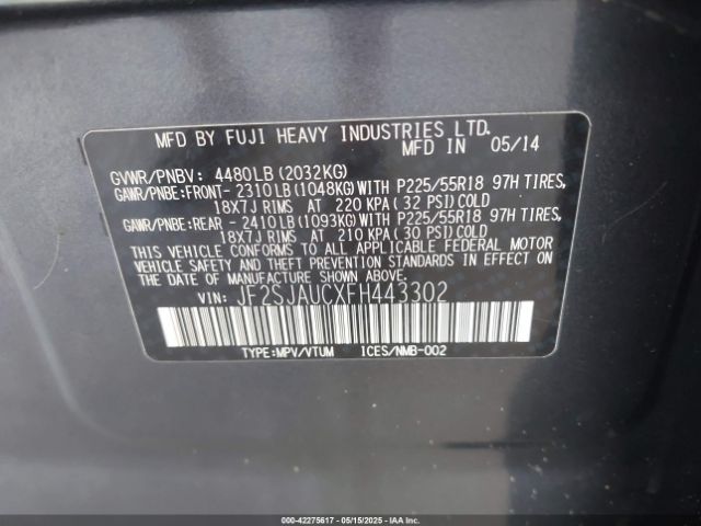 JF2SJAUCXFH443302 Subaru Forester 2.5i Touring