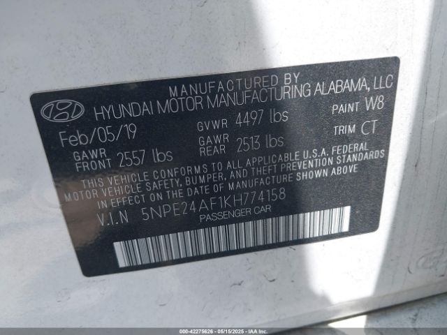 2019 HYUNDAI SONATA 5NPE24AF1KH774158 Photo 8