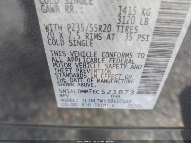 5N1AL0MM7EC521873 Infiniti QX60