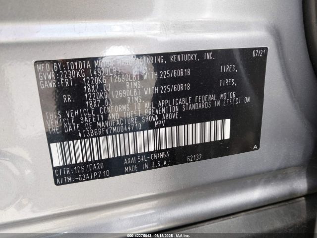 4T3B6RFV7MU044710 Toyota Rav4 Hybrid Xle Premium