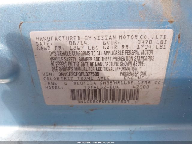 3N1CE2CP0FL377509 Nissan Versa Note S (sr)/s Plus/sl/sr/sv