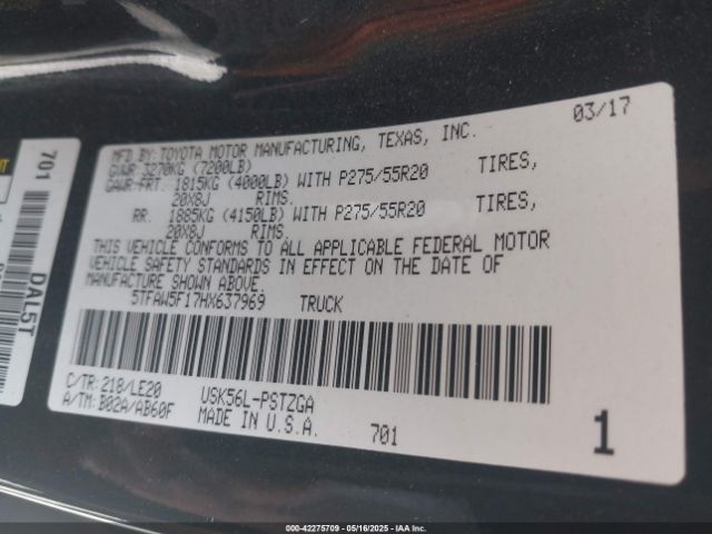 5TFAW5F17HX637969 Toyota Tundra Platinum 5.7l V8