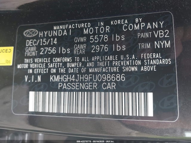 KMHGH4JH9FU098686 Hyundai dohc gdi tau