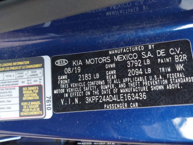 3KPF24AD4LE163436 KIA Forte Lxs