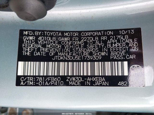 2014 TOYOTA PRIUS JTDKN3DU5E1739309 Photo 8