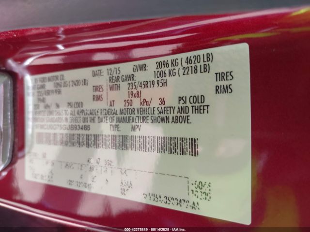 1FMCU0G75GUB93488 Ford ESCAPE SE