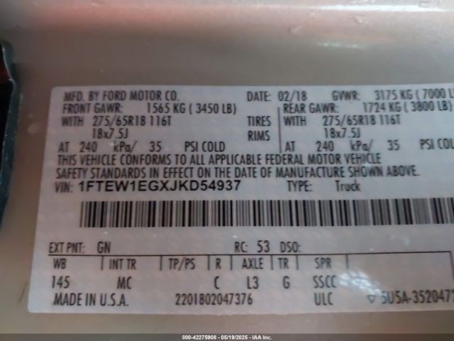 1FTEW1EGXJKD54937 Ford F-150 Xlt