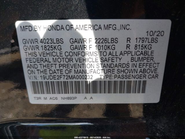 19UDE2F72MA000232 Acura k24v7