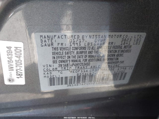 3N1AB7AP4HY253460 Nissan SENTRA S