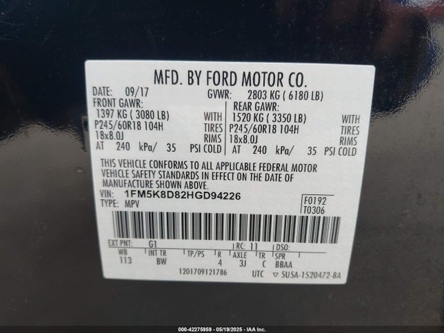 1FM5K8D82HGD94226 Ford EXPLORER XLT