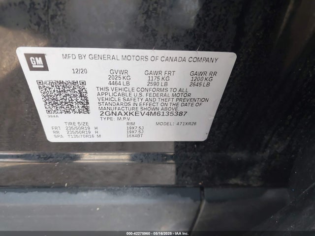2GNAXKEV4M6135387 Chevrolet Equinox Fwd Lt