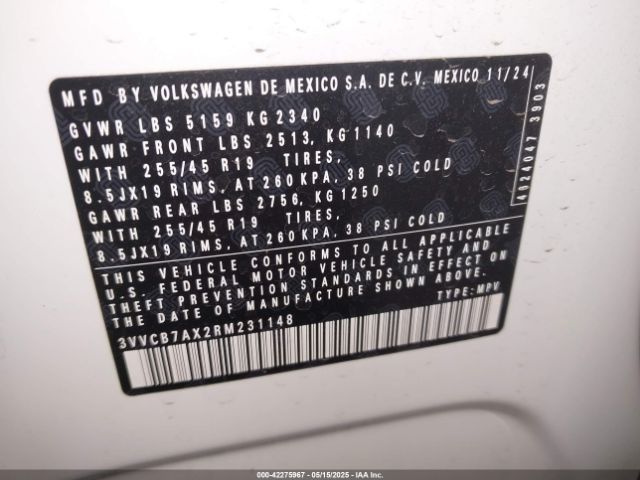 3VVCB7AX2RM231148 Volkswagen tsi
