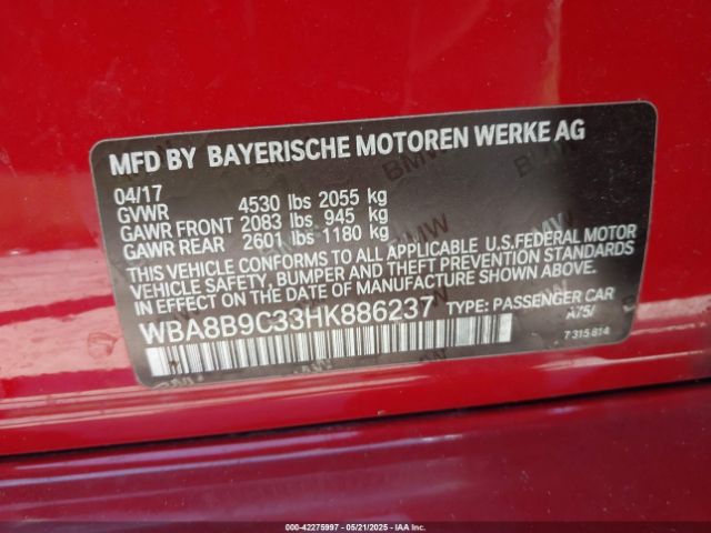 2017 BMW 330I WBA8B9C33HK886237 Photo 8