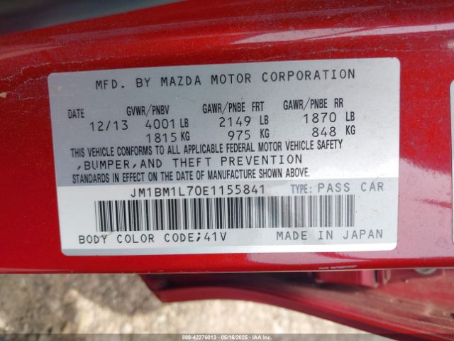 JM1BM1L70E1155841 Mazda Mazda3 I Touring