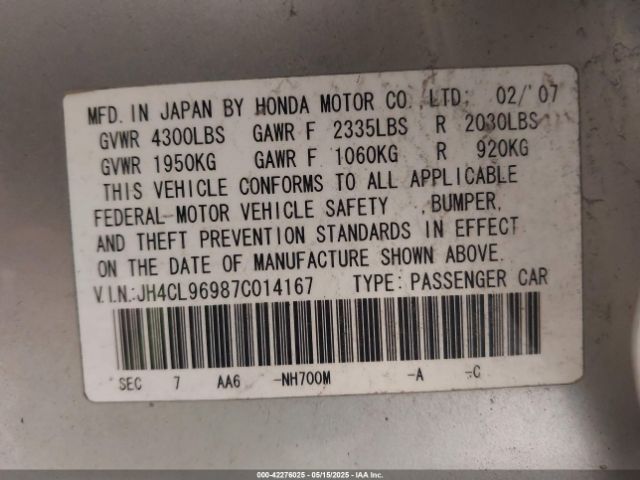 2007 ACURA TSX JH4CL96987C014167 Photo 8