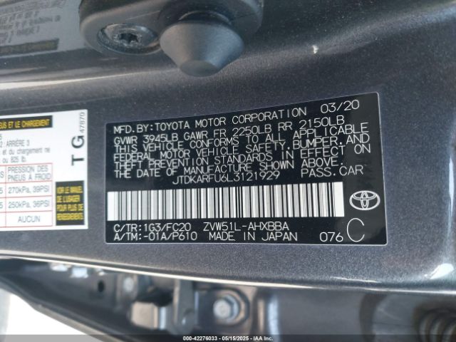 JTDKARFU6L3121929 Toyota Prius L Eco