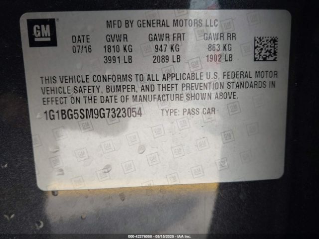 1G1BG5SM9G7323054 Chevrolet le2 - di: direct injection, alum, vvt, gen i, gmna