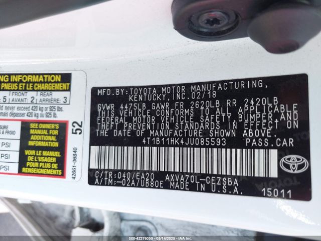 4T1B11HK4JU085593 Toyota a25a-fks